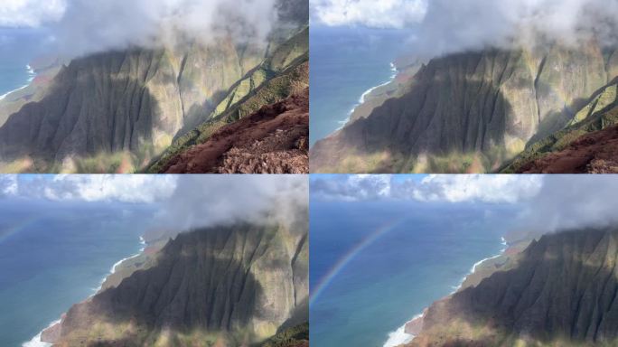 美国夏威夷考艾岛纳巴利海岸上空的彩虹