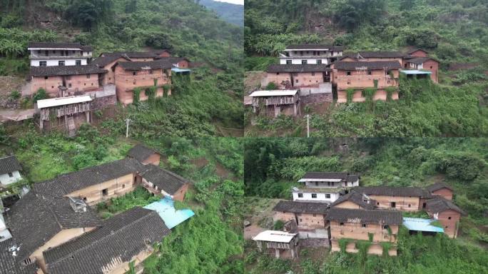 大山深处老式四合院土墙瓦房