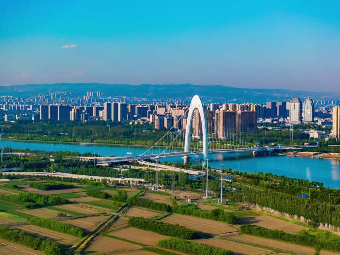 城市地标大桥风光 太原通达桥 汾河