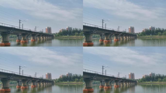 平静水面上的桥梁建筑