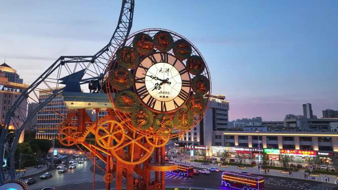 天津世纪钟夜景 天津站