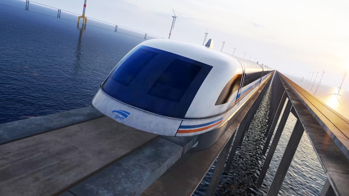 中国速度磁悬浮列科技城市海上飞速行驶