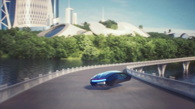 4K，假的3D视频游戏。乌托邦城市赛车假游戏