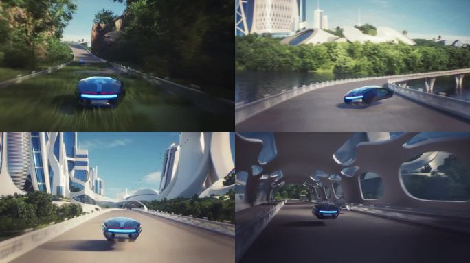4K，假的3D视频游戏。乌托邦城市赛车假游戏
