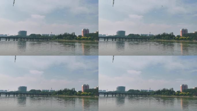 平静的湖面与城市建筑
