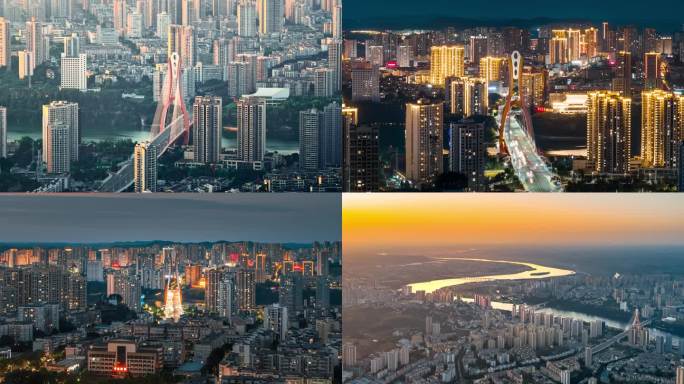 重庆潼南涪江大桥城市夜景与日景风光建筑群