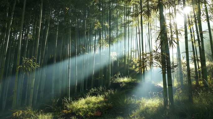 竹林竹子阳光清新意境雨后竹林自然光影