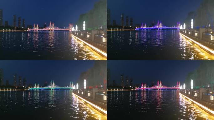 夜幕下的城市桥梁灯光秀