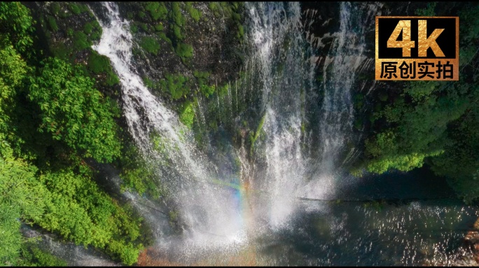 4k山谷瀑布水流山泉水山间彩虹瀑布景观