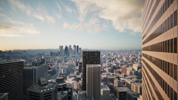 市区全景。黎明时大城市的全景