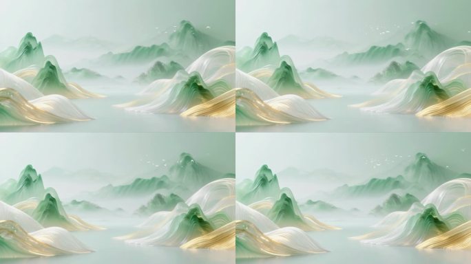 4K清新中国风国潮水墨山水循环背景视频