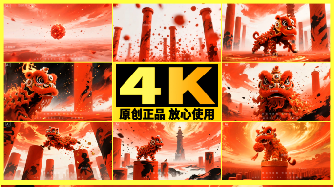 【舞狮】舞狮采青绣球表演中国风红色庆典