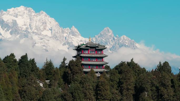 丽江古城狮子山万古楼航拍