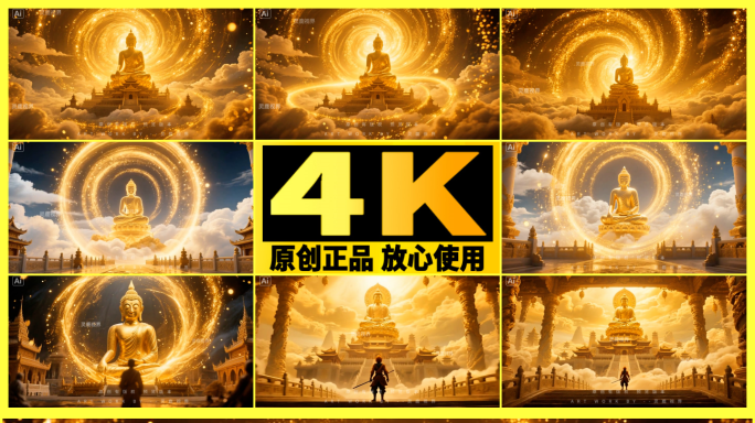 【精品】如来佛祖金色佛像光环普照佛光禅意