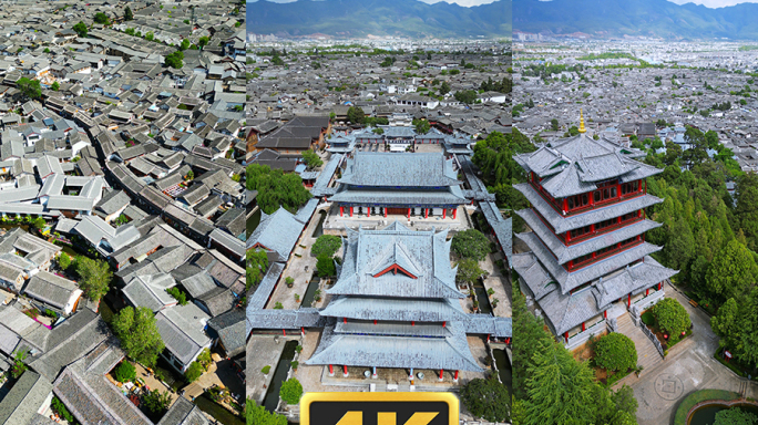 丽江古城风貌万古楼四方街樱花餐厅行人游客