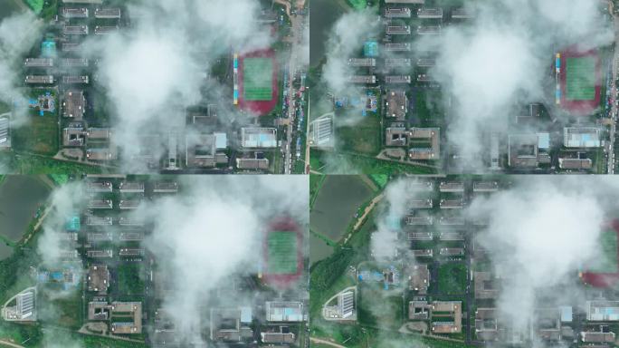 云雾缭绕下的武汉文理学院
