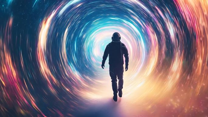 宇航员太空漂浮剪影黑洞吸引引力虫洞星云