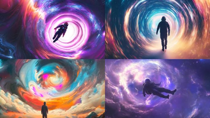 宇航员太空漂浮剪影黑洞吸引引力虫洞星云