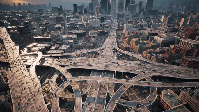 道路交汇处的交通鸟瞰图