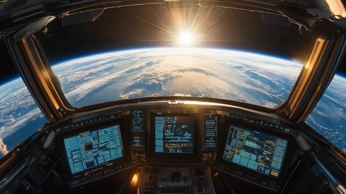 太空空间站内控制台视角看地球