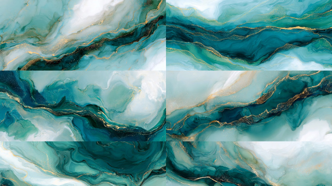 4K宽屏 鎏金水墨晕染翡翠绿国风抽象背景