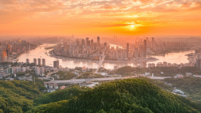 重庆南山全景日落夕阳