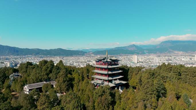 丽江古城狮子山万古楼航拍