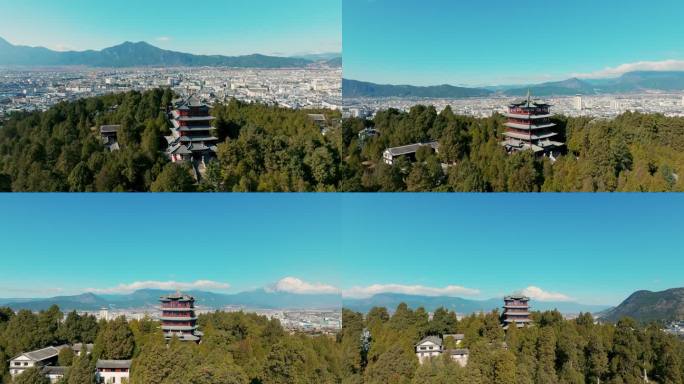 丽江古城狮子山万古楼航拍