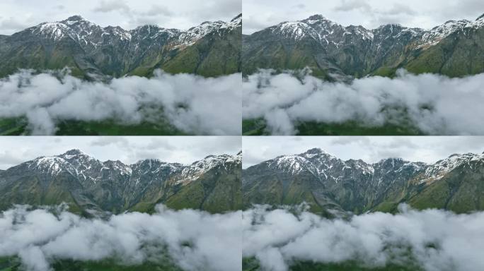 无人机飞越云层，穿越高加索山脉，格鲁吉亚