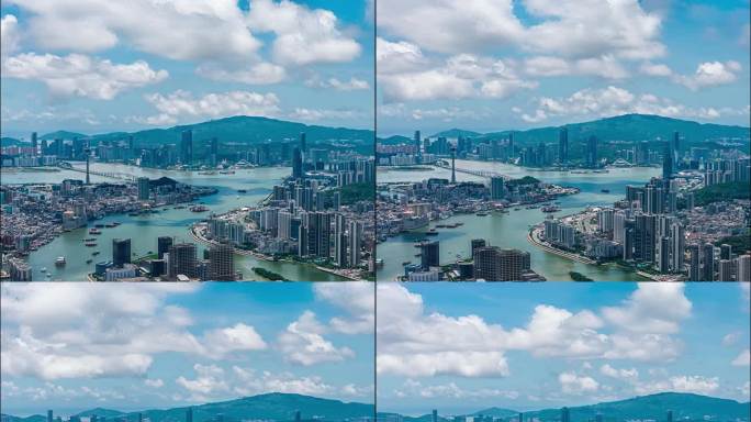 航拍珠海横琴澳门蓝天白云粤港澳大湾区延时