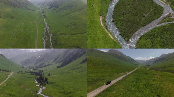 山谷河流公路航拍