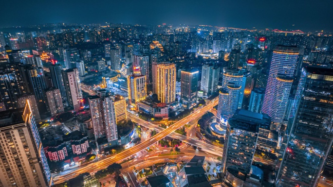 红旗河沟车流夜景航拍延时