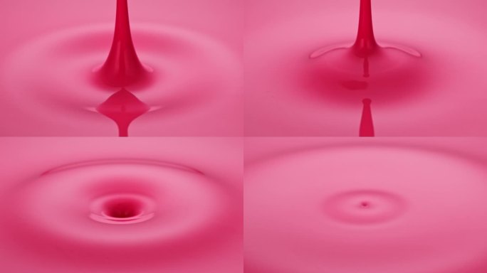乳白色的粉红色牛奶滴入液体。超级慢动作