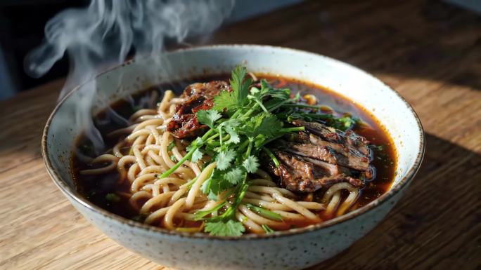 热气腾腾的牛肉拉面香气四溢的牛肉面
