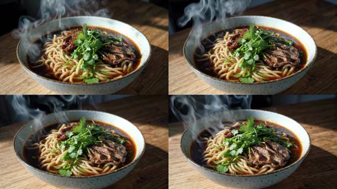 热气腾腾的牛肉拉面香气四溢的牛肉面