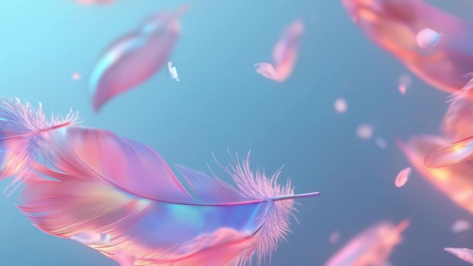 6K唯美羽毛飘落梦幻背景 梦幻光影羽毛