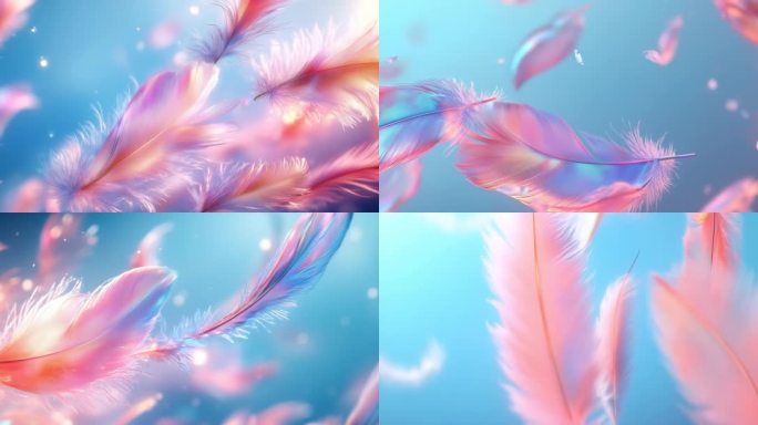 6K唯美羽毛飘落梦幻背景 梦幻光影羽毛