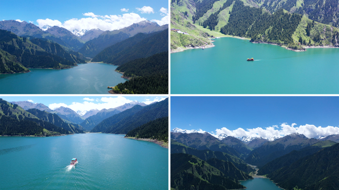 中国山川河流航拍森林湖泊新疆天池山水风景