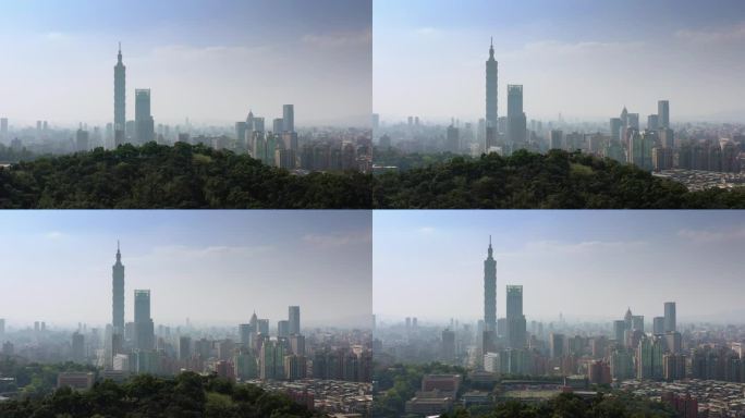 晴朗的一天台北市市中心著名的摩天大楼塔区航拍全景4k台湾