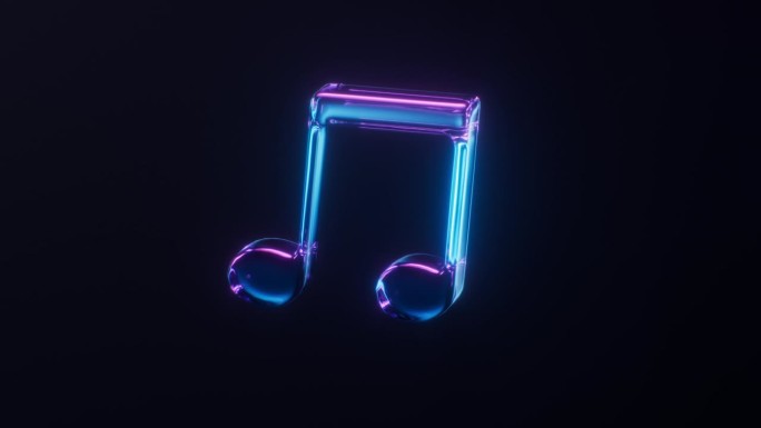 循环动画的音乐音符与黑暗霓虹灯的效果，3d渲染。