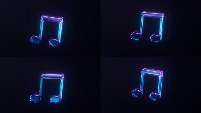 循环动画的音乐音符与黑暗霓虹灯的效果，3d渲染。