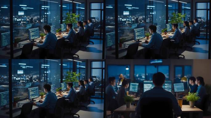 程序员熬夜写代码加班的工作场景