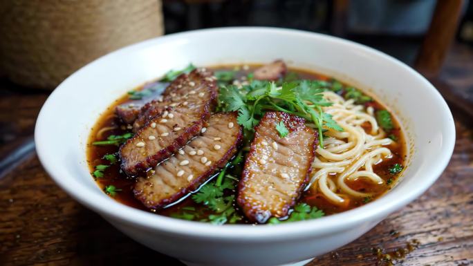 香气四溢的牛肉面诱人的亚洲美食