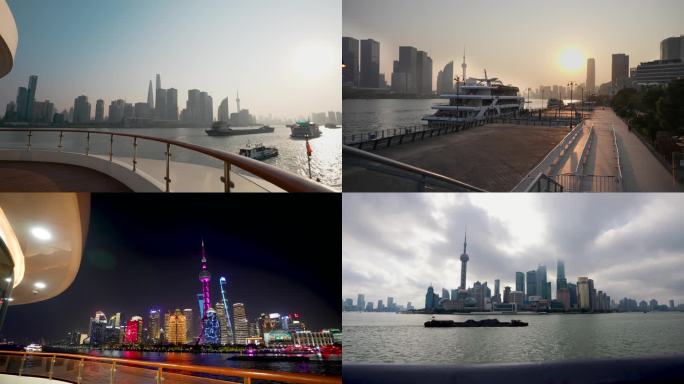 上海黄浦江邮轮游艇夜景 建筑群景观