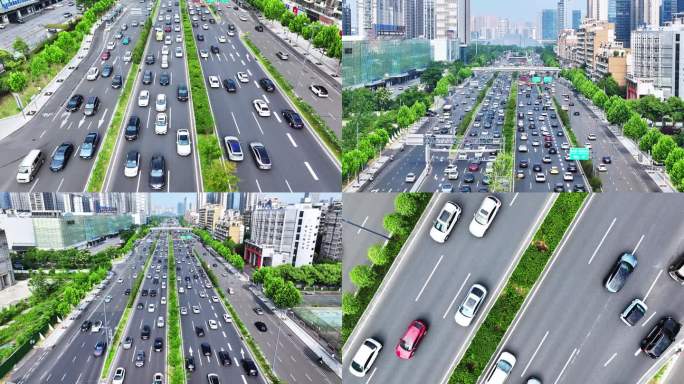 城市cbd车水马龙航拍延时4k