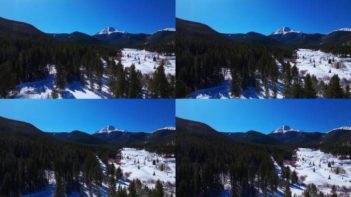 雪地摩托狗拉雪橇步道博瑞斯山口布雷肯里奇科罗拉多州空中无人机电影边远地区蓝色晴朗的天空北叉虎路秃顶落