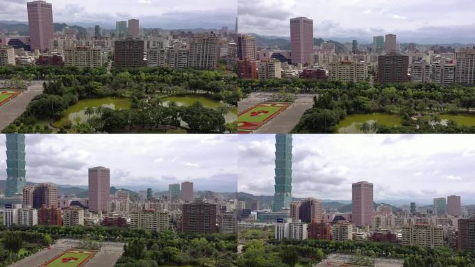 白天台北市中心著名的市中心公园湖航拍全景4k台湾