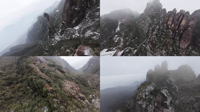 江西上饶三清山云雾缭绕的山峰景观穿越机