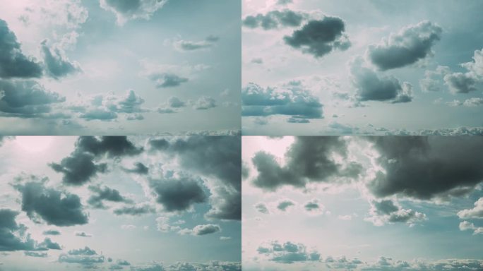 多云的天空和蓬松的云。自然背景。4K，延时，延时，延时。傍晚，天空多云，乌云密布。自然背景。4K，延