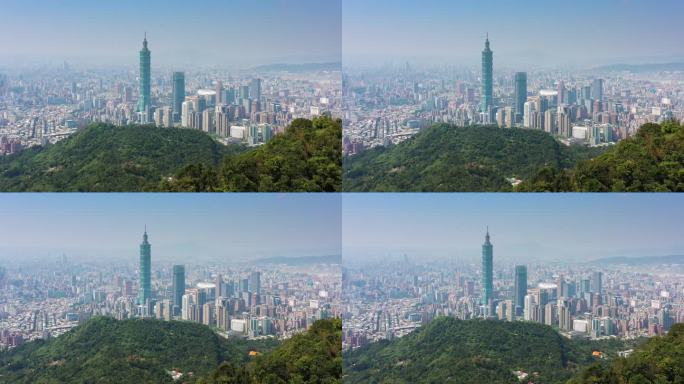 晴朗的一天台北市市中心著名的摩天大楼塔区航拍全景4k台湾